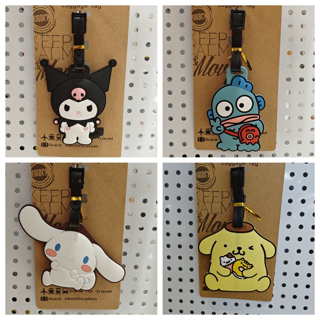 Pochacco อุปกรณ์เสริมการเดินทางแท็กกระเป๋าเดินทางการ์ตูน Kuromi Cinnamoroll Hangyodon PVC กระเป๋าเดินทาง Baggage Boarding แท็กป้ายแบบพกพา