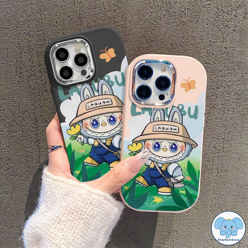 น่ารัก Labubu เข้ากันได้เคสไอโฟน 15 11 16 13 12 14 Pro Max XR XS X Max 7 11 14 13 16 Plus SE ผีเสื้อหวานเลนส์โลหะเคส