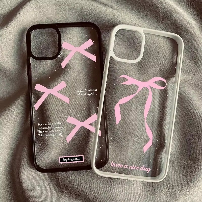 กันกระแทกclear Hardเคสโทรศัพท์สําหรับiPhone 16 15 11 12 13 14 Pro Max 7 8 Plus 16e SE 2020 X XS XR 13 Mini INSเกาหลีน่ารักBowknot Cover