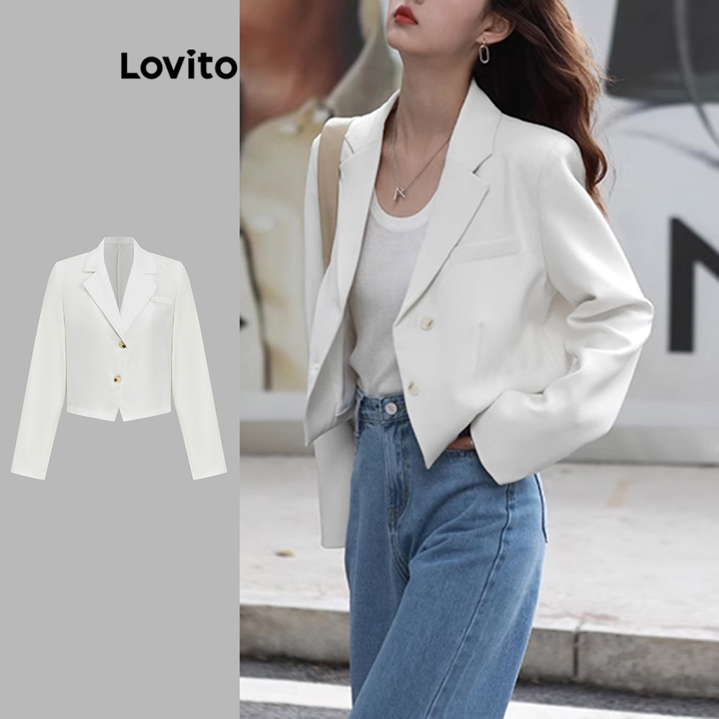 Lovito เสื้อคลุมกระเป๋าหลอกสีพื้นเรียบหรูหราสำหรับผู้หญิง L104ED913