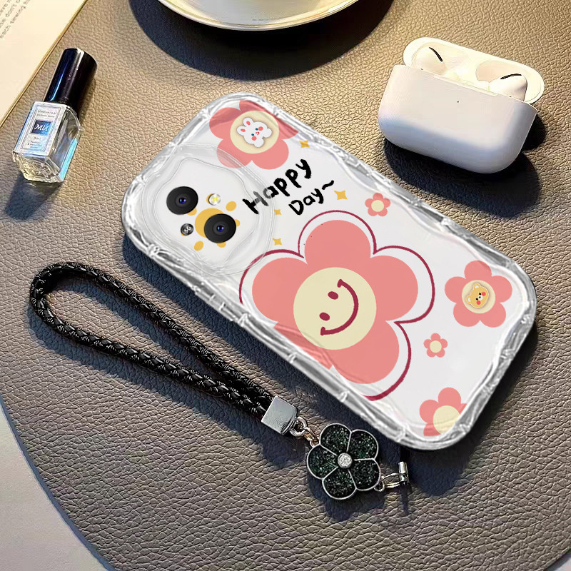 เคส OPPO Reno 7Z 8Z 5G Reno8Z Reno7Z อ่อนนุ่ม โปร่งใสกันกระแทก ดอกคาเมลเลีย เชือกเส้นเล็ก กล้องป้องกั นดอกไม้ การ์ตูนน่ารักเคสโทรศัพท์ฝาครอบ