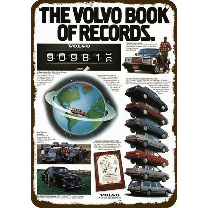 1986 the Volvo Car Book of Records Vintage-look ป้ายโลหะจําลองตกแต่ง