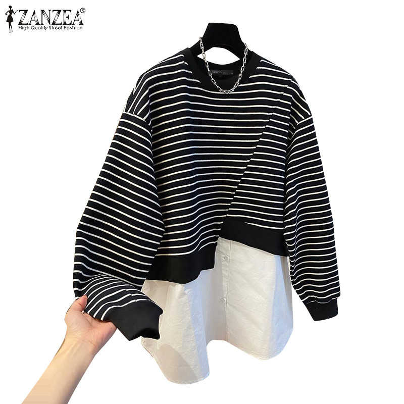 Zanzea เสื้อสเวตเตอร์สวมหัวคอกลมแขนยาวสําหรับผู้หญิง