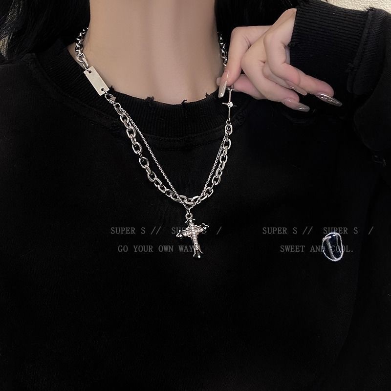 Yx Double Cross Zirconia สร้อยคอผู้หญิงแฟชั่นวันหยุดของขวัญเสื้อกันหนาวอุปกรณ์เสริม