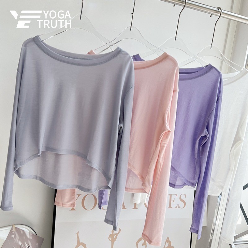 YOGATRUTHSports Top หลวมสบายเสื้อยืดระบายอากาศโยคะพิลาทิส Crop Top