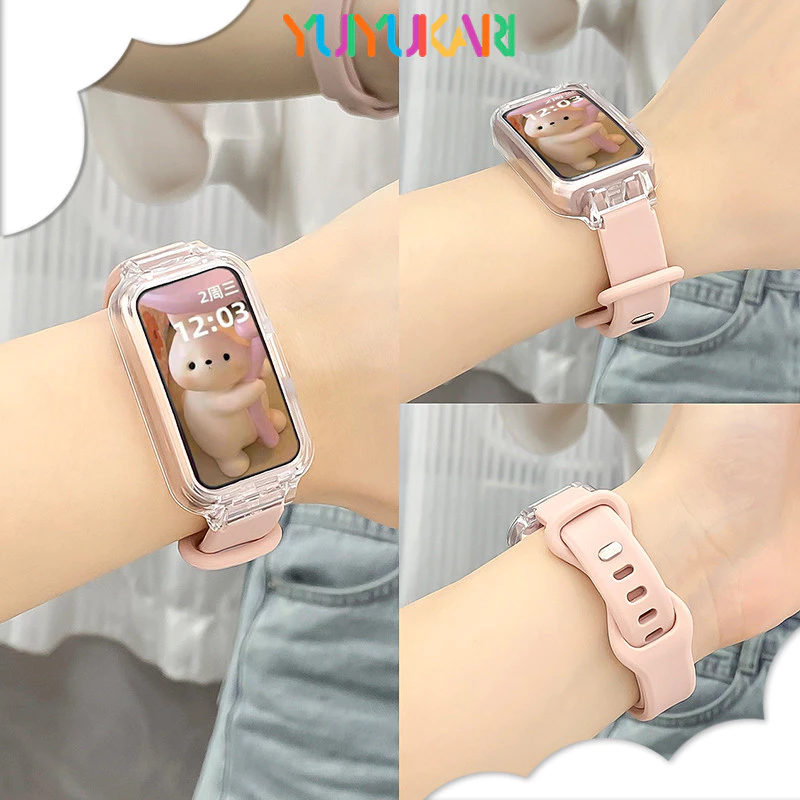 สายรัดซิลิโคนกรณีพีซีสำหรับ for Mi Band 9 Active/Redmi Band 3 ป้องกัน Gores ปกป้องหน้าจอโปร่งใสอุปกรณ์เสริมยางอ่อน