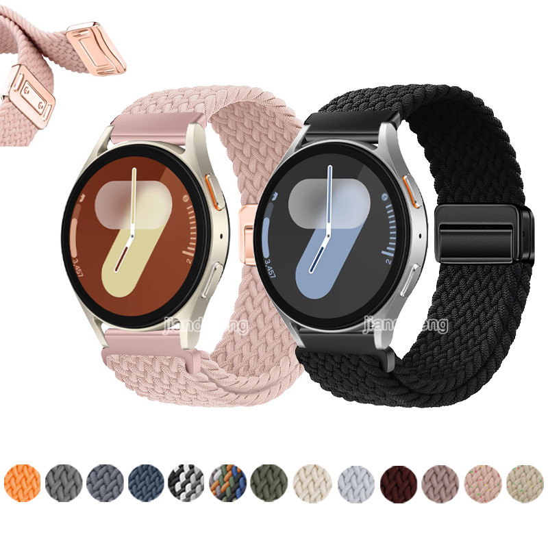 ทอแม่เหล็กสายคล้องคอสายรัดข้อมือไนลอนสําหรับ Samsung Galaxy Watch 7 6 5 4 44 มม.42 มม.FE Active 2 40 มม.44 มม.Watch6 Watch4 คลาสสิกเกียร์กีฬา