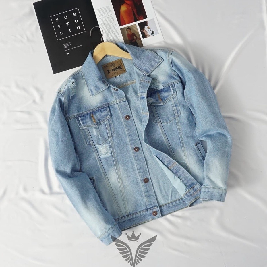 ZNINE STORE เสื้อแจ็คเก็ตยีนส์ผู้ชาย Sanwosh สีดํา ไซส์ ML XL