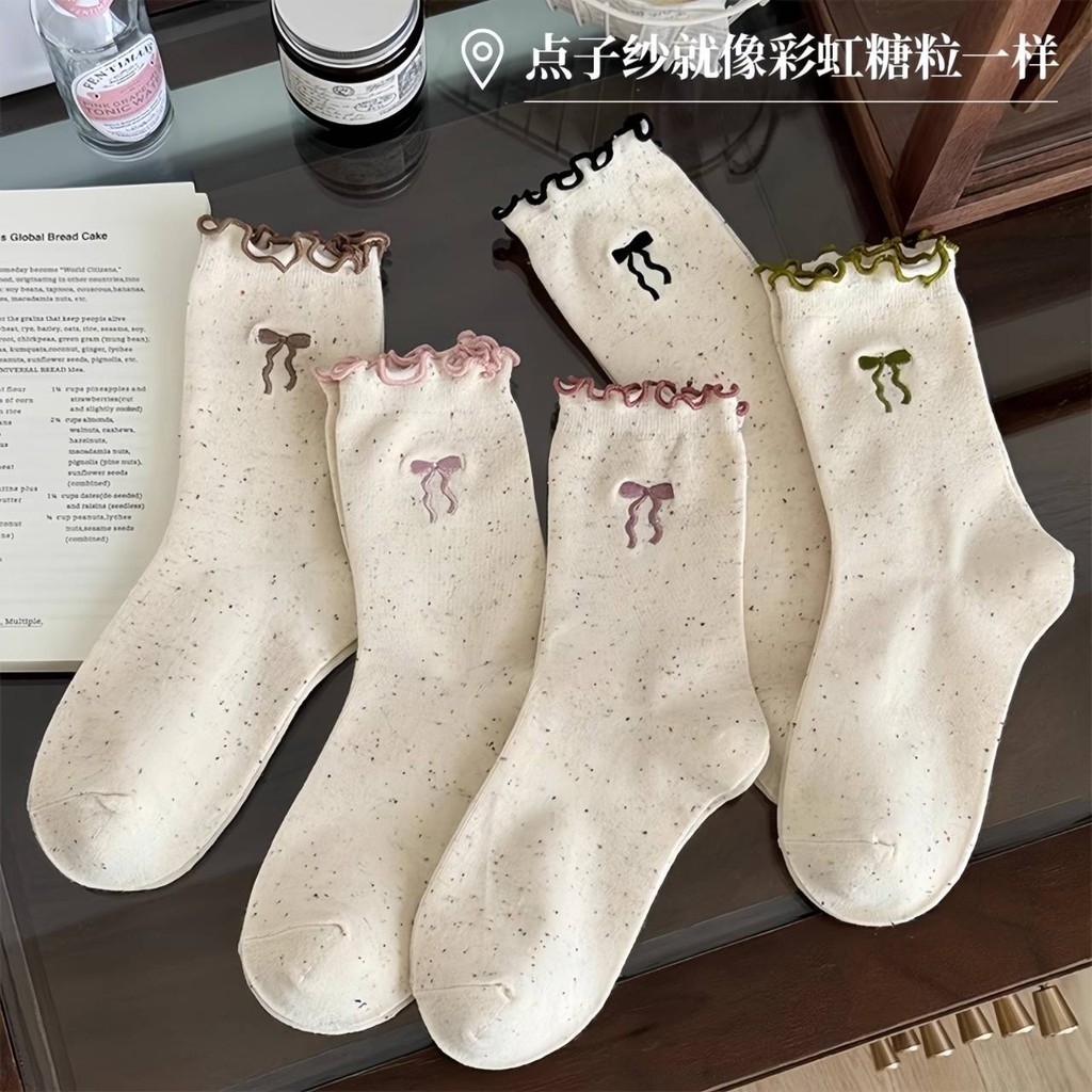 HOME818 ถุงเท้าข้อยาว (5ลาย/10คู่) ถุงเท้าแฟชั่นเกาหลี เนื้อผ้านุ่ม งานถักอย่างดี มีให้เลือกหลายแบบ พร้อมส่ง