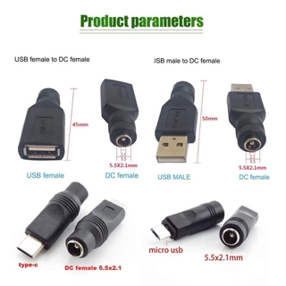 ของมาใหม่！หัวแปลง DC Jack Adapter 5.5x2.1mm อะแดปเตอร์แจ็คเชื่อมต่อ DC Type-C ตัวเมีย/USB 2.0ตัวเมีย ตัวผู้/Micro