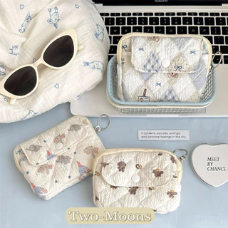 Two-Moons🌗 กระเป๋าใส่เหรียญ กระเป๋าใส่เครื่องสำอางค์ กระเป๋าสตางค์ ลายดอกไม้การ์ตูน น่ารัก มีหลายแบบให้เลือก