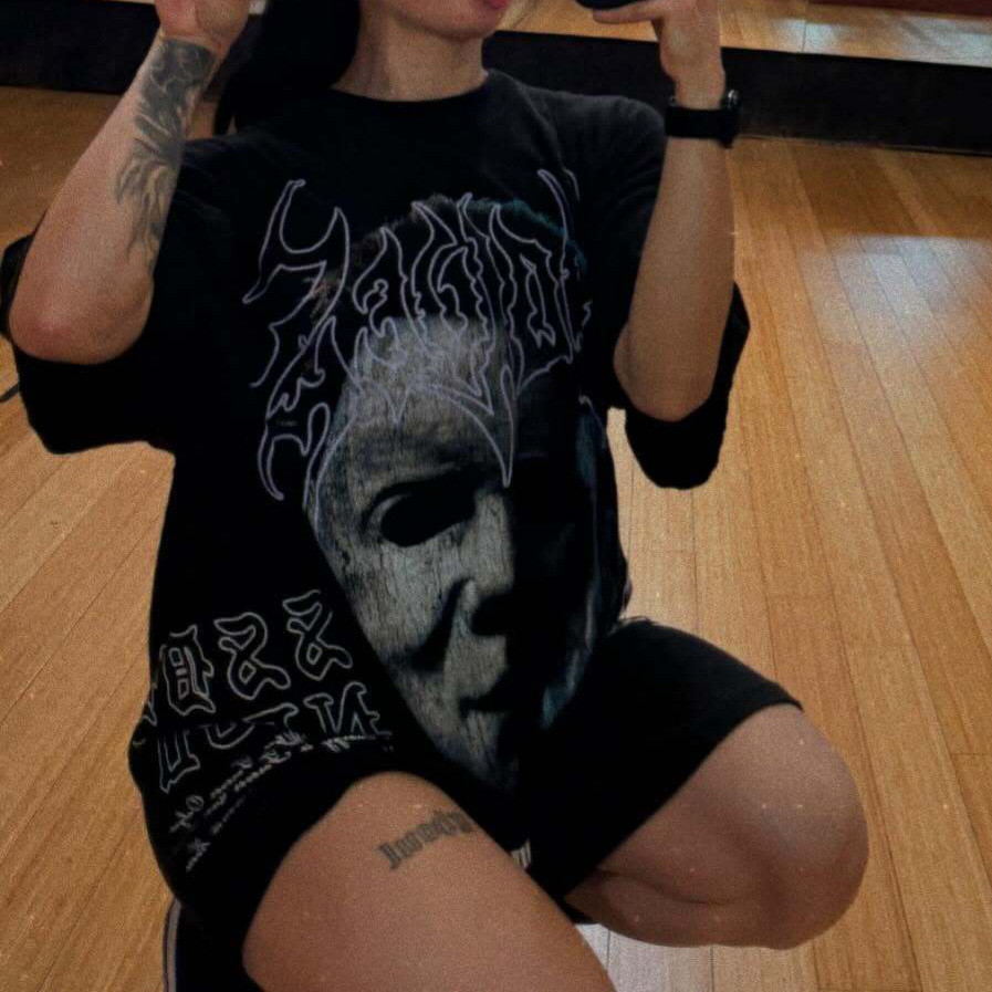 American Wolf Head Fitness Street Wear New Series HALLOWEEN เสื้อยืดผู้หญิงผู้ชาย