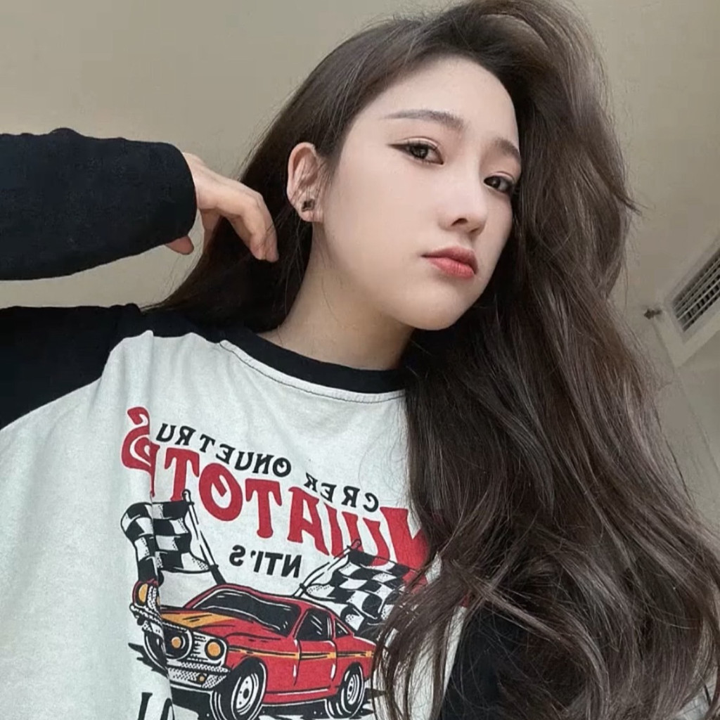🚘MKL🍒เสื้อยืดคอกลม แขนยาวพิมพ์วินเทจ ทรงหลวม ผ้าใส่สบายM-3XLพร้อมส่งในไทย #B021