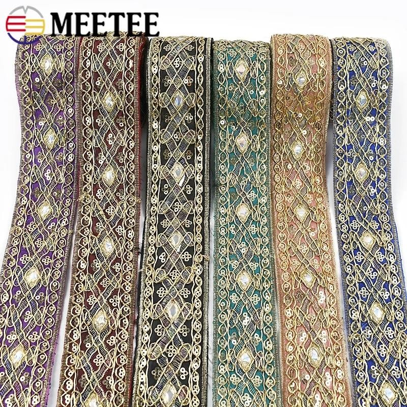 1Yard 43 มม.ลูกไม้ Trim เลื่อมชาติพันธุ์ริบบิ้นเสื้อผ้า Webbing เทปหัตถกรรมอุปกรณ์เย็บผ้า