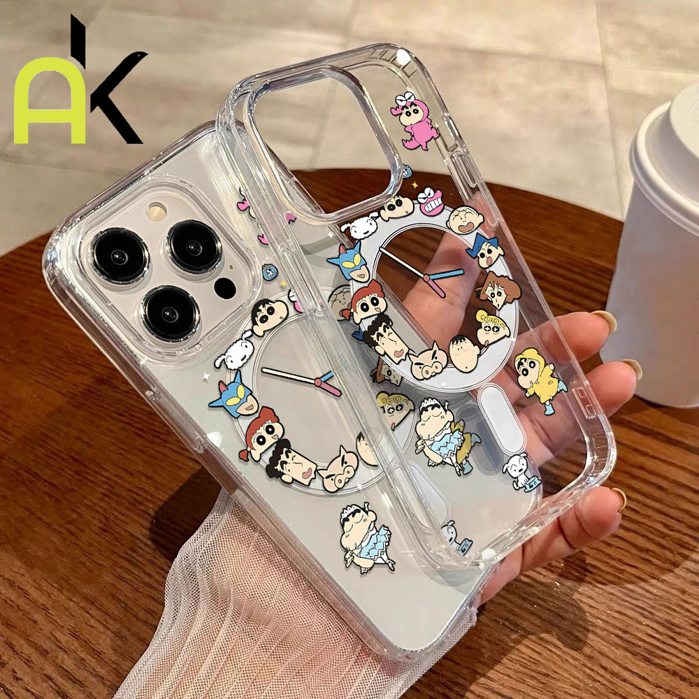 AK เคสชาร์จไร้สายสำหรับ for IPhone 11 12 13 14 15 16 17 Pro Max TPU Wireless Charger Magnetic Case เครยอนชินจัง