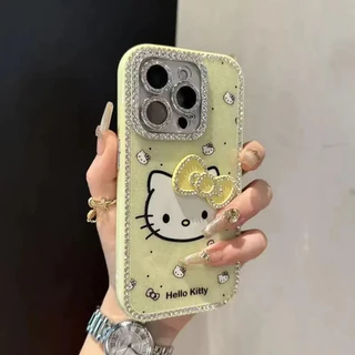 สองด้านฝังRhinestone 3Dโบว์การ์ตูนแมวสําหรับiPhone 13 14 15 16 Pro Max Anti fall hard CoverสําหรับiPhone15Promaxกรณีปลอก