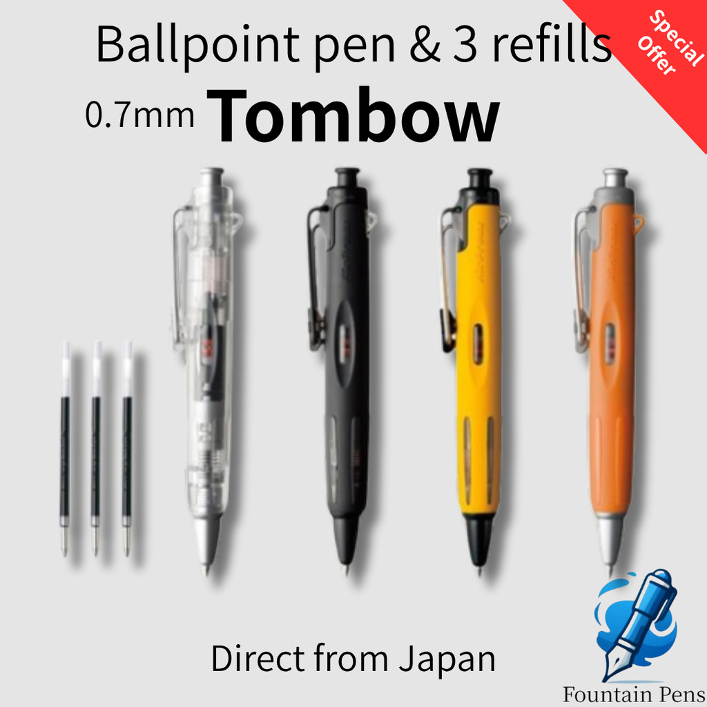 Tombow AirPress 0.7mm Pressurized Ballpoint Pen Black Yellow Transparent with 3 Black Refills
