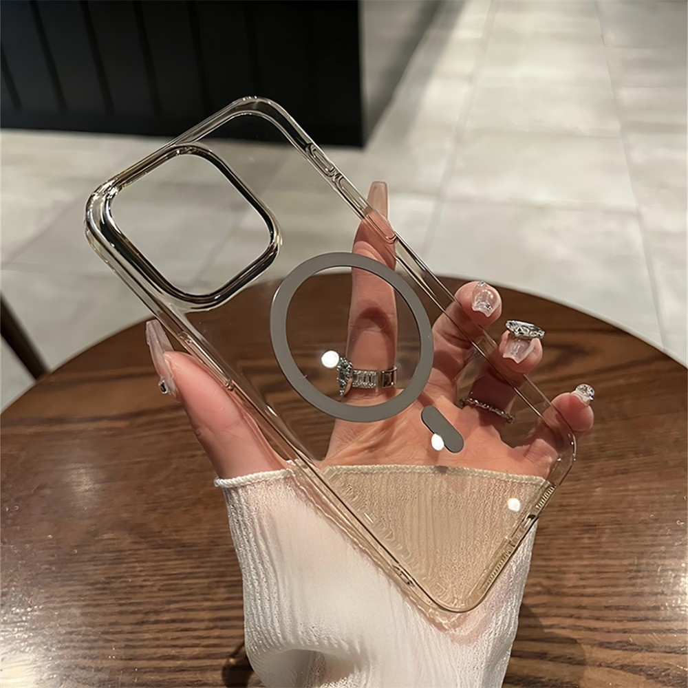 พรีเมี่ยมทะเลทรายไทเทเนียมคริสตัลใสแม่เหล็กเคสโทรศัพท์สําหรับ iPhone 11 12 13 14 15 16 Pro Max Plus ปลอกกันกระแทกบางเฉียบโปร่งใส HD PC ฝาหลัง