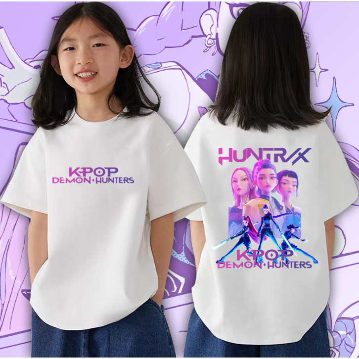 FUZZY & Kpop Demon Hunters เสื้อยืด Baju เด็ก Kpop Mira, Rumi, Zoey Family Merch XN05 ผ้าฝ้าย  แขนสั