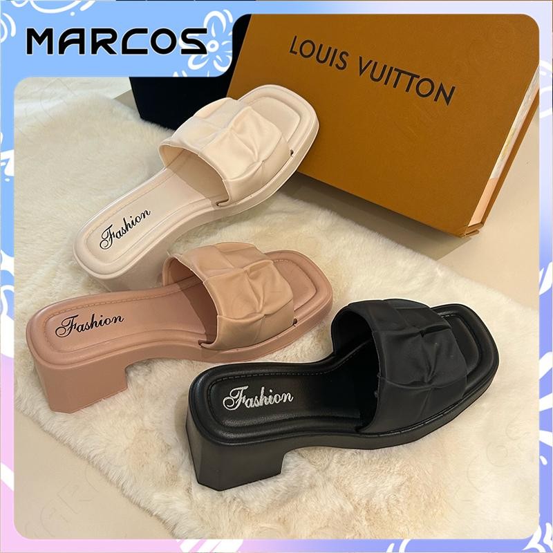 MARCOS การจัดส่งสินค้าในท้องถิ่นผู้หญิงรองเท้าแตะน้ำหนักเบากันน้ำตารางหนาพื้นรองเท้าสวมรองเท้าเพิ่มความสูงป้องกันการลื่น - รูปที่ 6