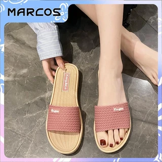 MARCOS การจัดส่งท้องถิ่นของรองเท้าแบนสำหรับสตรี น้ำหนักเบา ไม่ลื่น รองเท้านุ่ม รองเท้าสตรีที่มีลากตรง รองเท้าแตะสตรี