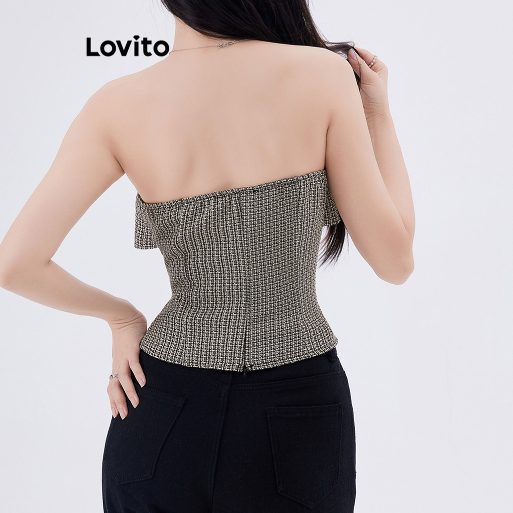 (Trendy) Lovito เสื้อกล้ามลายกิงแฮมติดกระดุมหน้าสไตล์ลำลองสำหรับผู้หญิง L105MD421