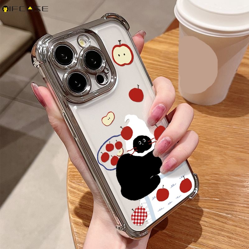 สําหรับ Xiaomi 17T Pro 17 Civi 5 Poco X8 F8 Pro Max Ultra C85x C81 M8 M7 4G 5G เคสโทรศัพท์น่ารักแมวดําสีแดง Apple ตลกการ์ตูนโปร่งใสปลอกอ่อนกรณีฝาครอบ