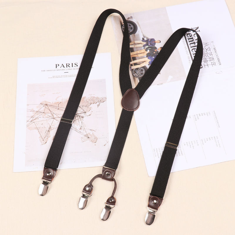 Retro สายรัดยืดหยุ่นคลิปกางเกง Anti-Slip สี่คลิป Suspenders เข็มขัด Unisex Y-Shaped All-Match Suspen