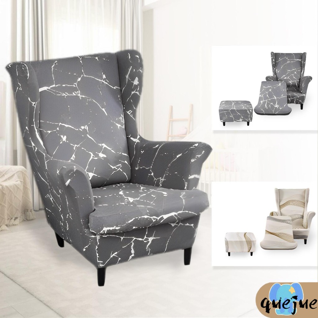 Wingback Chair Slipcover Stretch Wingback Chair Sofa Slipcover with Cushion Cover and Ottoman Cover 