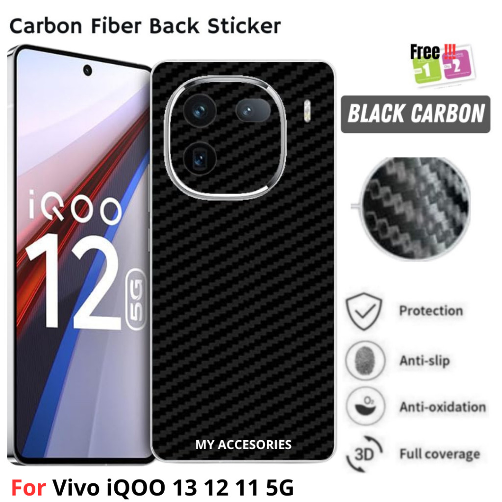Back Skin Carbon 3D สีดํา (สีดํา) VIVO iQOO Neo 10 Z9 Z7 13 12 11 Z9X Z7X Y75 Y15S T1 T1PRO Y53S Y51