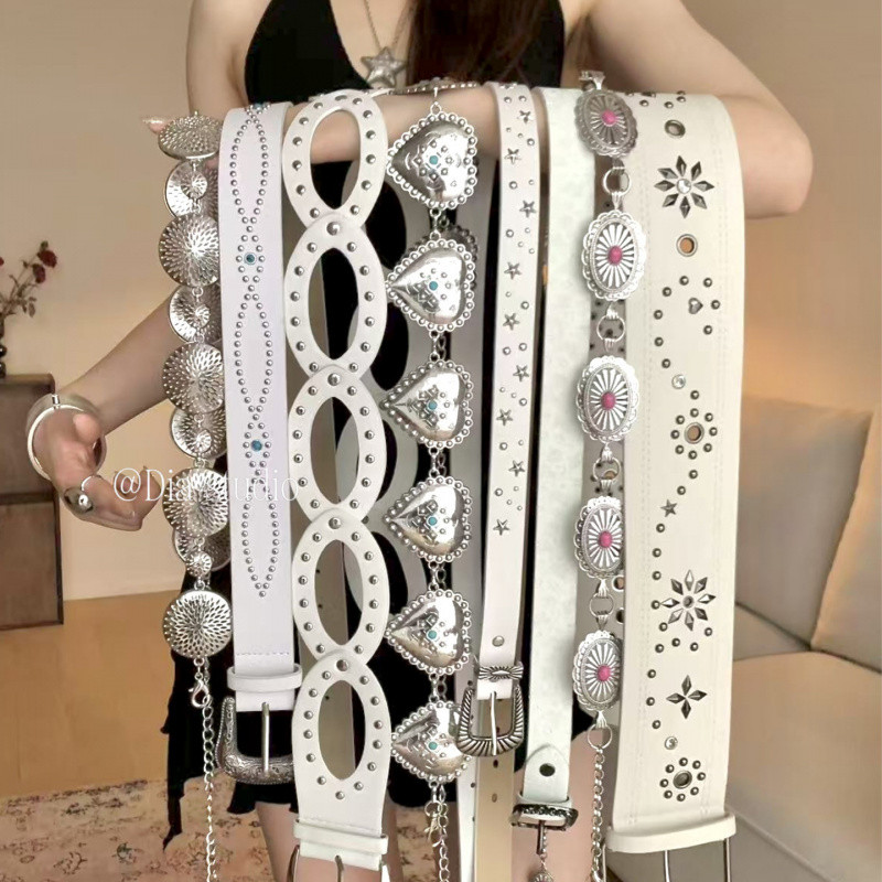 เข็มขัดหมุดสไตล์ย้อนยุคสำหรับผู้หญิง ดีไซน์พิเศษ เสริมความสวยงามให้กระโปรงและยีนส์ – โปรปัง