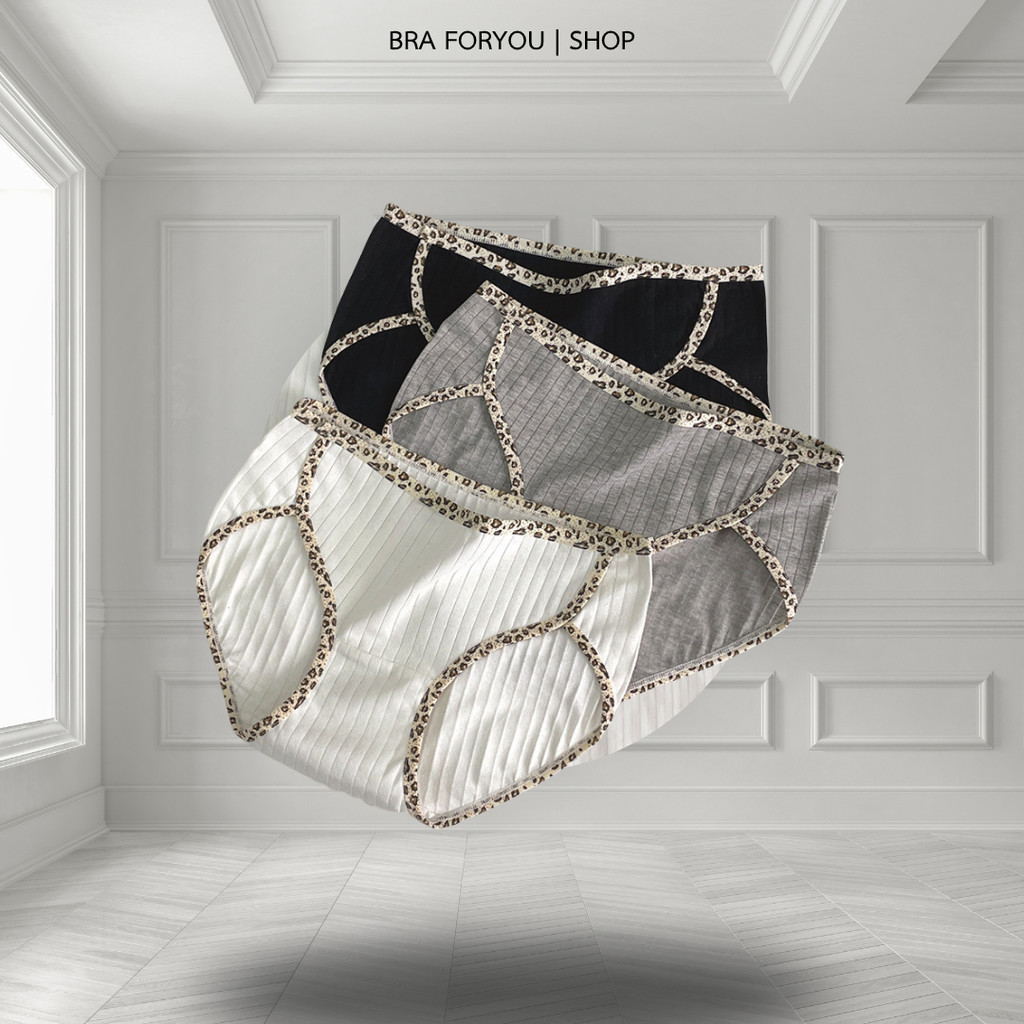 Bra Foryou กางเกงในแต่งขอบลายเสือ แม่เสือสาว 9910 สีดำ/ขาว/เทา/ ขนาด M-L เซ็กซี่ ใส่สบาย สำหรับผู้หญิง Woman Clothing