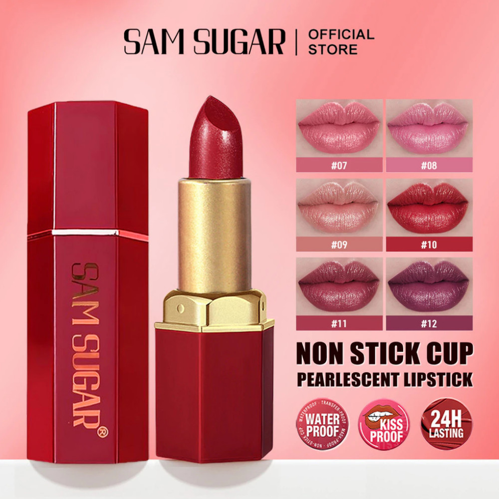 ✨COD✨ลิปสติก Samsugar Pearlescent กันเหงื่อ ถ้วยไม่ติดเนื้อลิปสติกเนียนละเอียด ติดทนนานไม่ซีดจาง ไม่เป็นคราบ