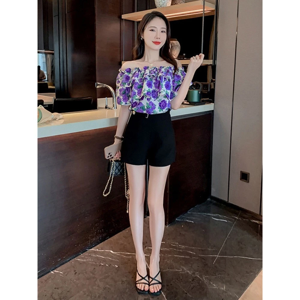 เสื้อเชิ้ตลายดอกวันสงกรานต์ สไตล์เปิดไหล่ แขนสั้นขอบใบบัว thumbnail 8