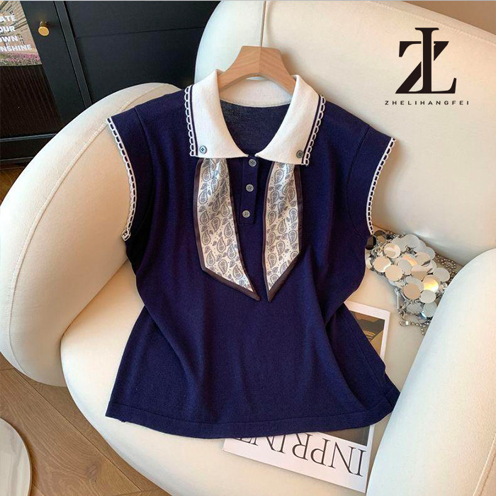 ZHELIHANGFEI  เสื้อกั๊กแขนกุดสำหรับผู้หญิง อิทธิพลเกาหลี ทำจากเสื้อถัก