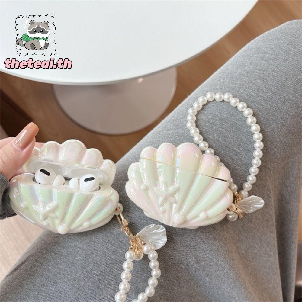 THETEAI เปลือกหอยสังข์, แขนป้องกันสีชุบด้วยไฟฟ้า, อินเทรนด์พร้อมเชือกเส้นเล็กซิลิโคนหูฟังอุปกรณ์เสริมสําหรับ AirPods /Pro2/AirPods 3/4