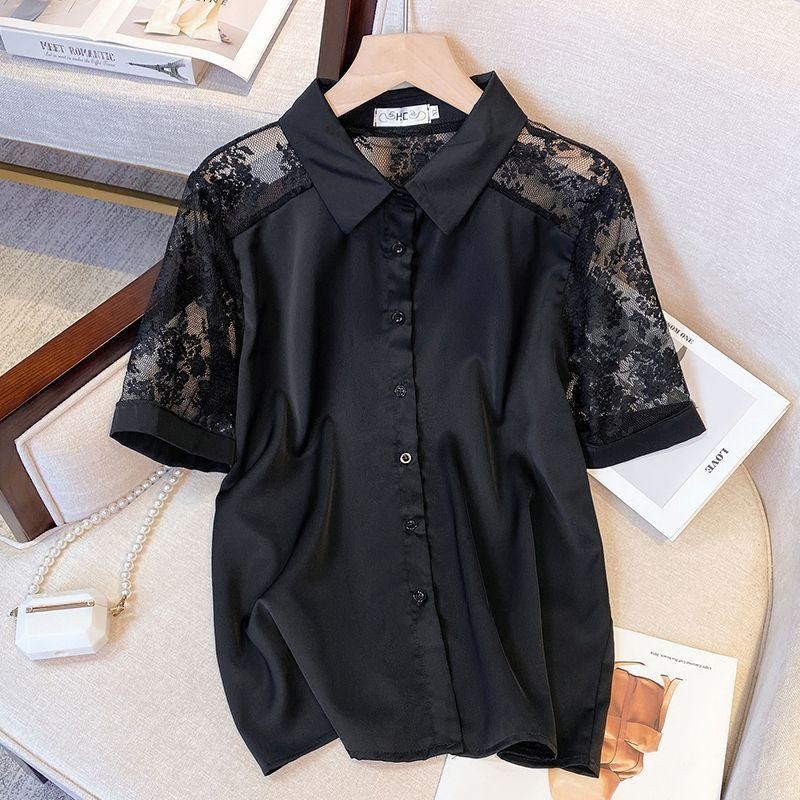 เสื้อลูกไม้ขนาดบวกสำหรับสุภาพสตรี แขนสั้น ใส่สบาย เหมาะสำหรับการเดินทางและฤดูร้อน