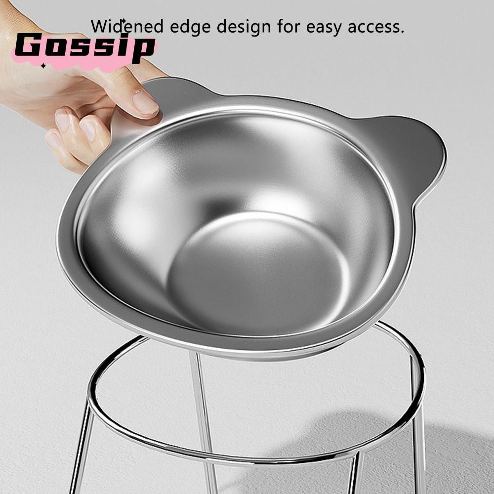 GOSSIP ชามแมวยกสูง 15° ชามอาหารแมว, ยามคอที่มั่นคง ป่นปี้ทน 304 ชามสุนัขสแตนเลสสําหรับลูกสุนัขและแมว