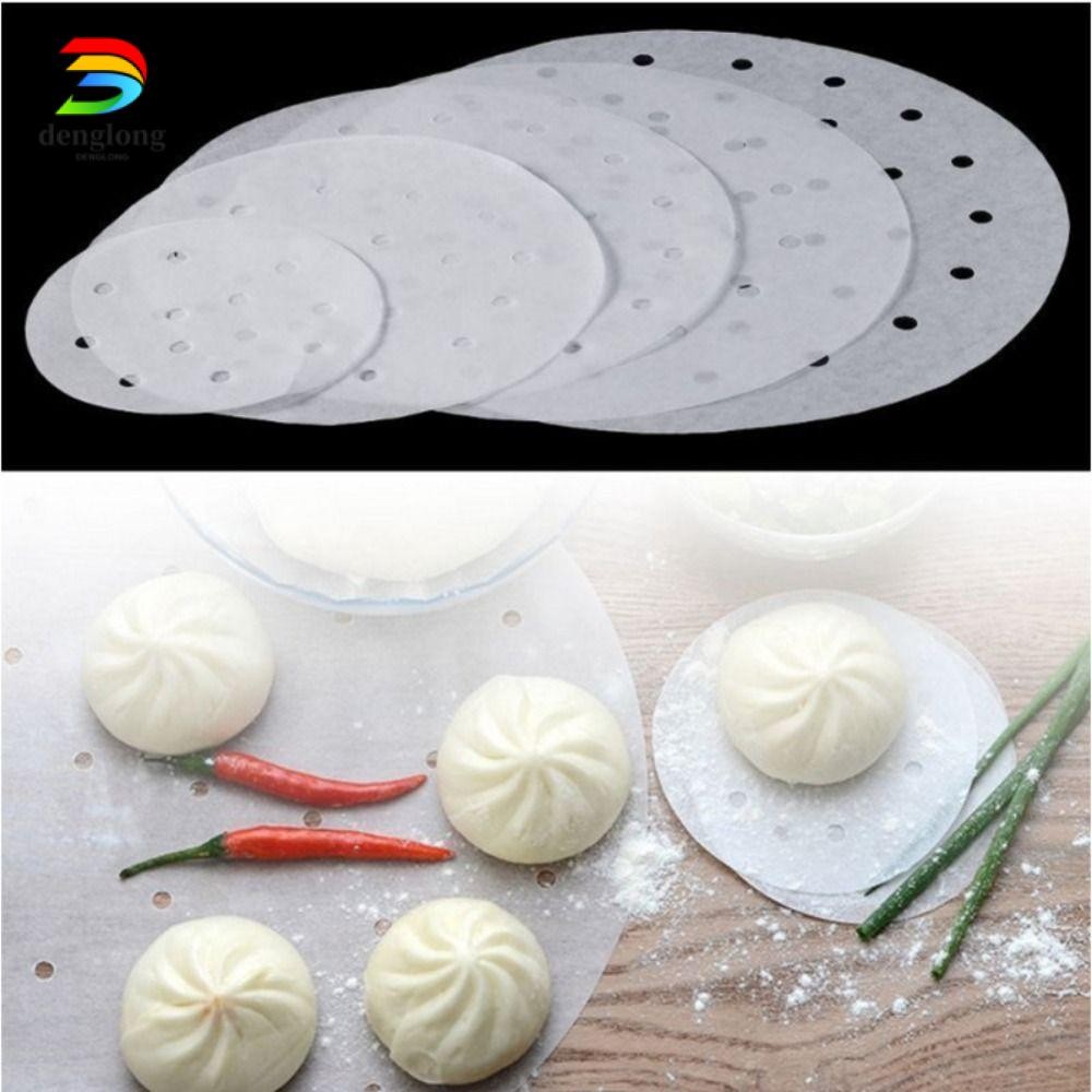 DENGLONG 100 ชิ้น Buns ขนมอบกระดาษไม่ติด, 4/5/6/7/8in กระดาษนึ่งแบบใช้แล้วทิ้ง, รอบ Buns Pad กระดาษค