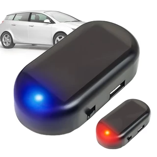 พลังงานแสงอาทิตย์รถปลอมความปลอดภัยแสงสีฟ้า/สีแดงจําลอง Dummy ALARM กระพริบโคมไฟเลียนแบบไร้สาย Strobe สัญญาณนาฬิกาปลุก