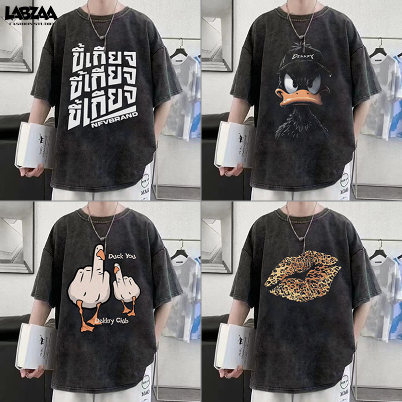 เสื้อยืดคอกลมแขนสั้น⚡วินเทจฟอกน้ำ oversize ใส่สบาย ไม่ต้องรีด แนวสตรีทแฟชั่น cotton 100% YG0