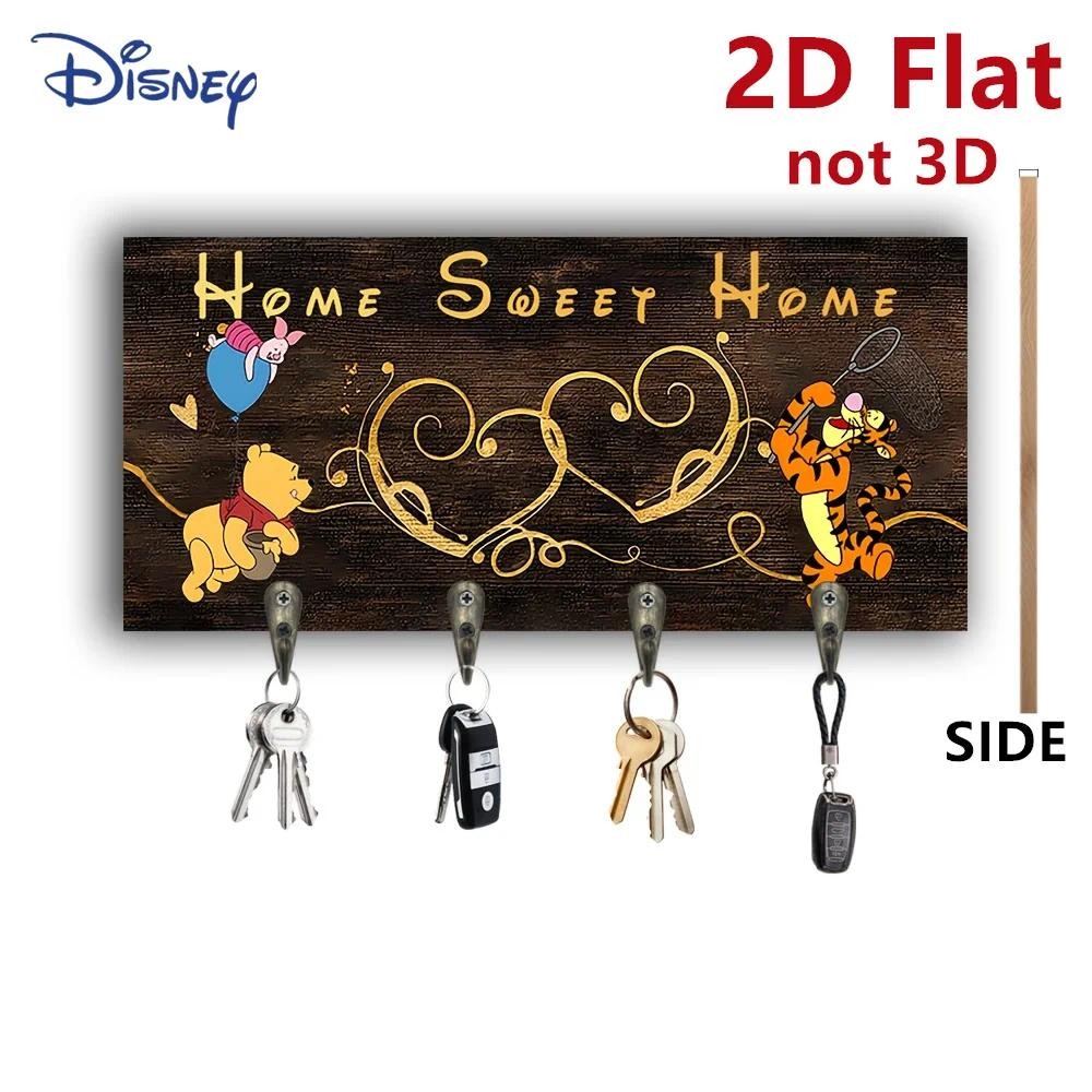 Disney Anime Winnie the Pooh ตะขอกุญแจไม้การ์ตูน Pooh Bear Home Sweet Key Hook ตกแต่งตกแต่งบ้านของขวัญ