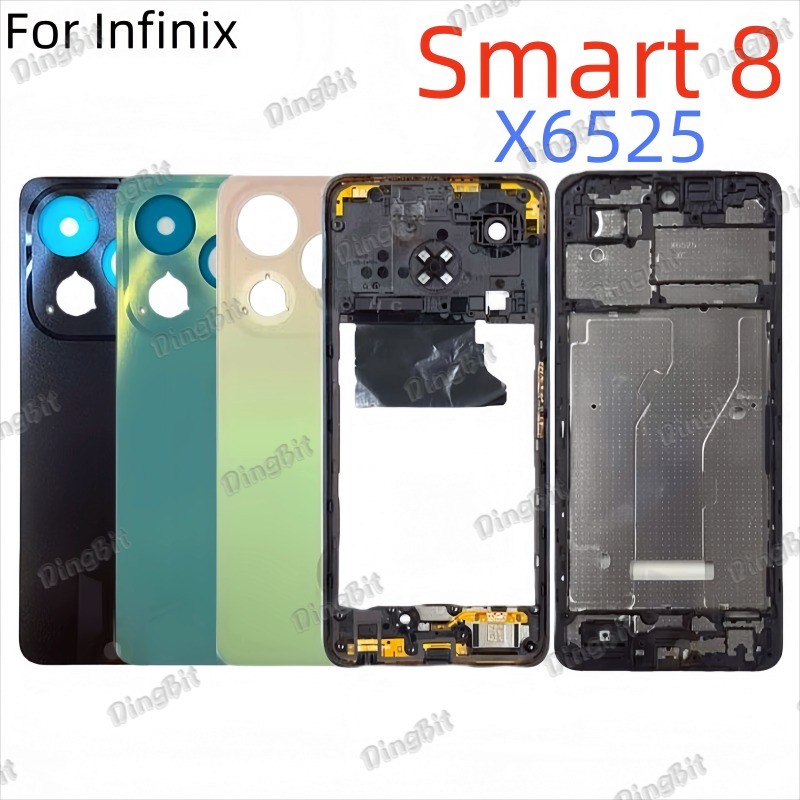 สําหรับ Infinix Smart 8 X6525 X6525B X6525C ฝาหลังแบตเตอรี่กรอบกลางปุ่มด้านข้าง LCD กรอบด้านหน้าเลนส