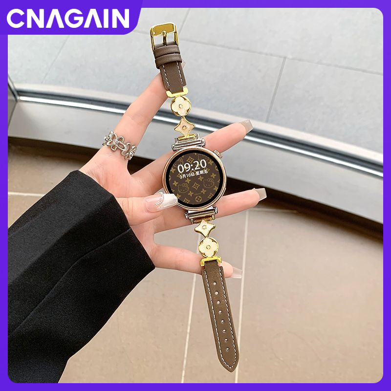 CNAGAIN 18 มม.20 มม.22 มม.Creative โลหะดอกไม้สี่ใบสายหนังสําหรับ Huawei watch5 casual GT5 2pro slim 