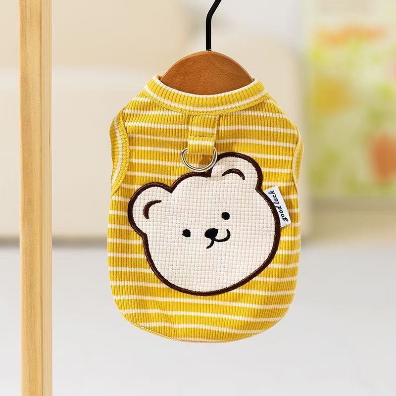 ฤดูใบไม้ผลิและฤดูร้อนใหม่น่ารักคดเคี้ยวปากหมีลายเสื้อกั๊กฉุดลูกสุนัขขนาดเล็กบิชอนเท็ดดี้สองขาเสื้อผ้าระบายอากาศ - รูปที่ 6