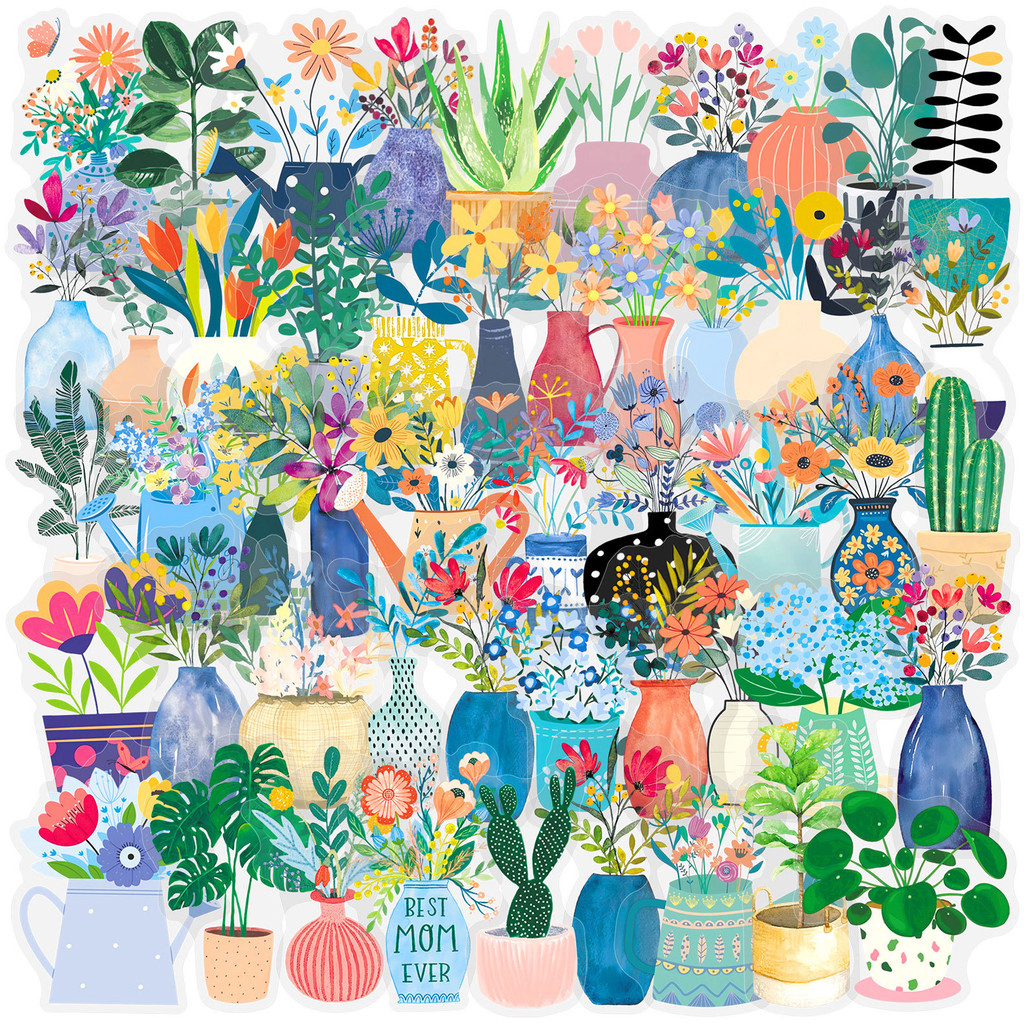 Nordic Flowerpot Art Series 01 สติ๊กเกอร์ PET 50 ชิ้น/เซ็ตกันน้ําแฟชั่น DIY Doodle Decals สติ๊กเกอร์