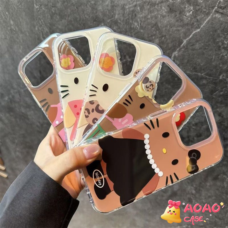 เคสไอโฟน 11 สำหรับ iPhone 15 16 13 11 14 12 Pro Max 15 16 14 Plus การ์ตูนน่ารักคิตตี้หรูหราใหม่ IMD ปกอ่อน