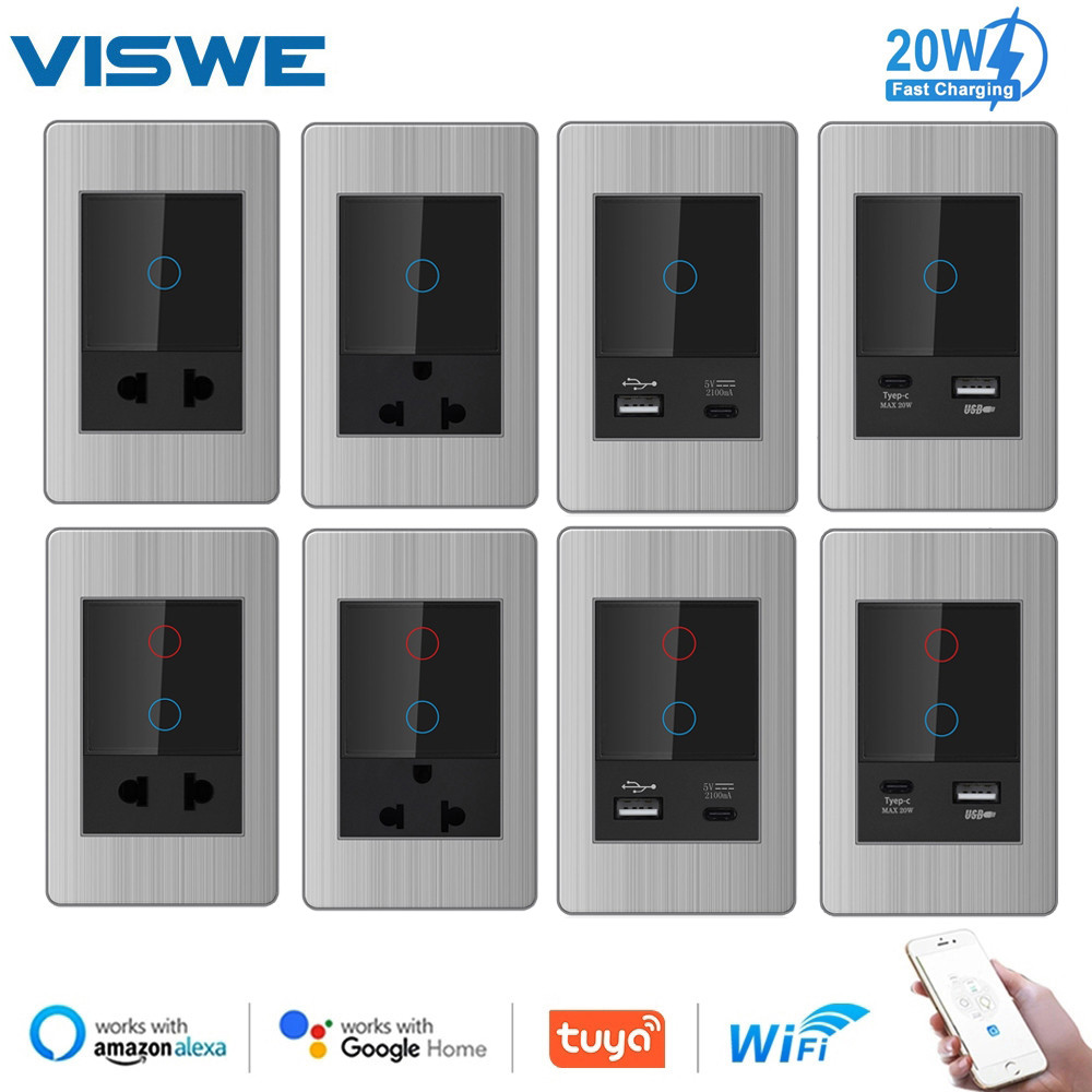 VISWE สมาร์ทสวิตช์ WiFi ควบคุมแอป Tuya Smart Life สีดำ วัสดุสแตนเลส ซีรีย์ K2