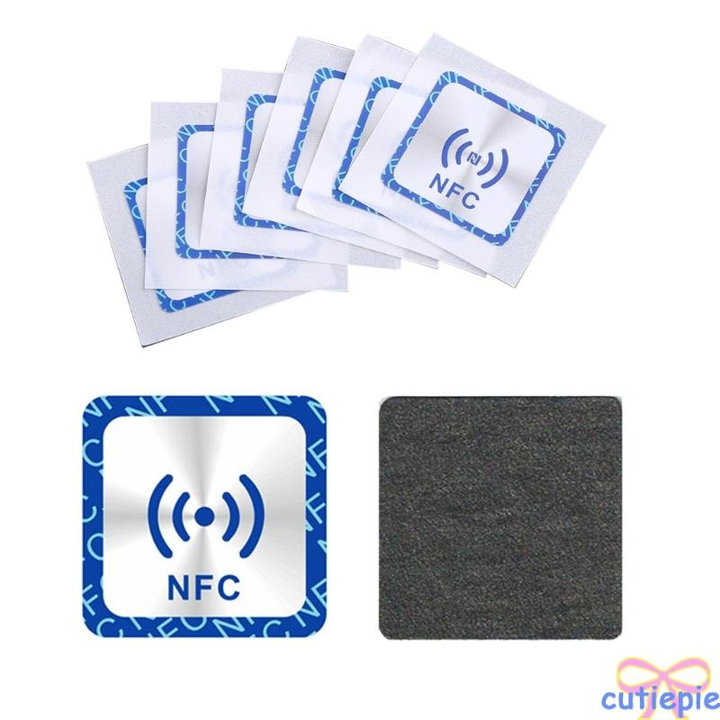 Cutie ชุดสติ๊กเกอร์ Ntag213 ป้องกันโลหะ 6 ชิ้น NFC Ntag213 Tag สติ๊กเกอร์สติ๊กเกอร์ NFC ทรงสี่เหลี่ย