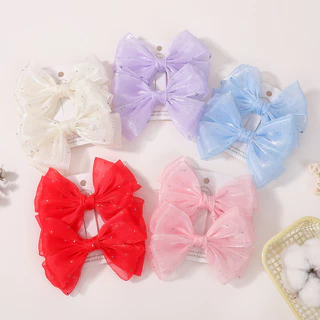 2pcs ลูกไม้หวานสาวชีฟองคลิปผมน่ารักโบว์คลิปผมเด็กเกาหลี Headwear ผมขายส่ง